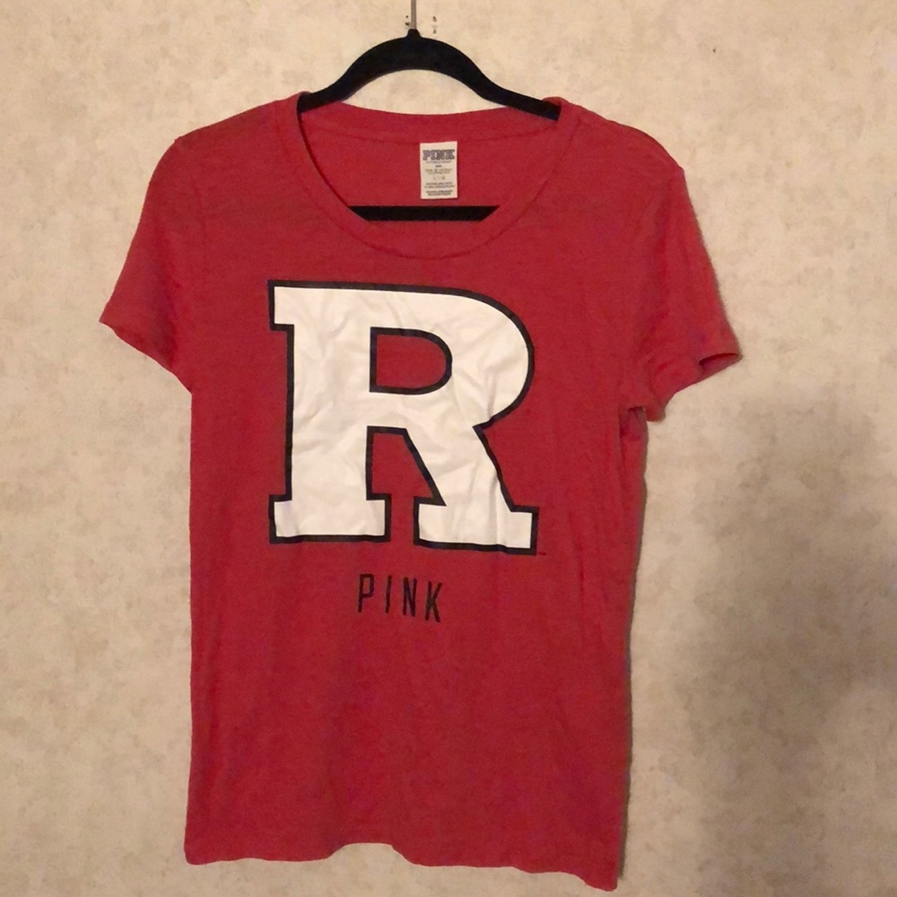 ❤️🖤🤍 PINK Rutgers logo Tee Shirt